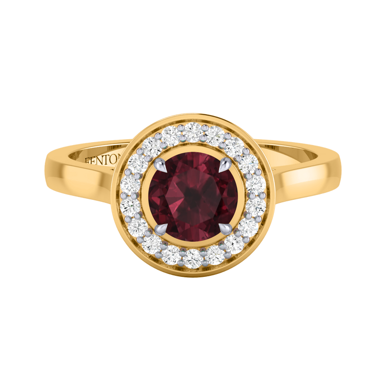 Deco Round Garnet 18K Yellow Gold Ring