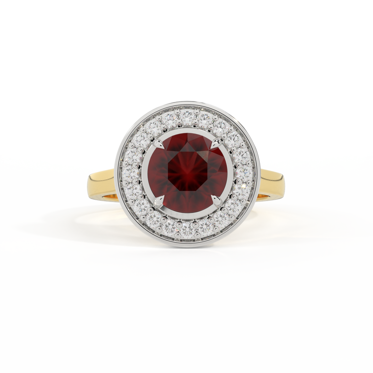 Deco Round Garnet 18K Yellow Gold Ring