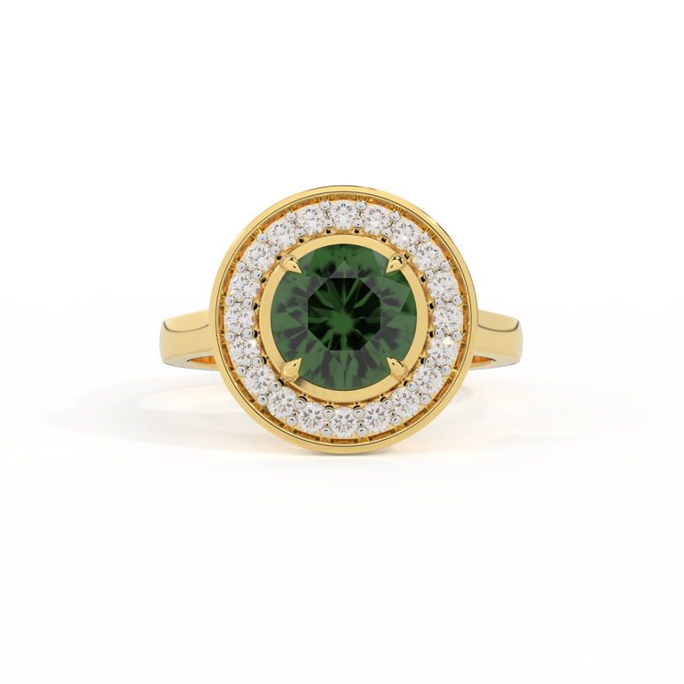 Deco Round Green Sapphire 18K Yellow Gold Ring