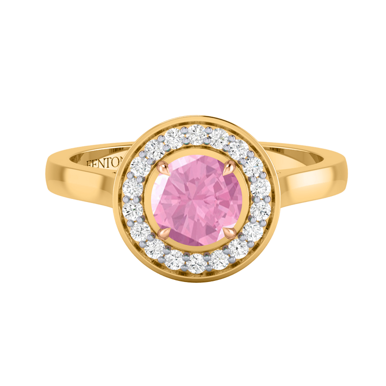 Deco Round Pink Sapphire 18K Yellow Gold Ring