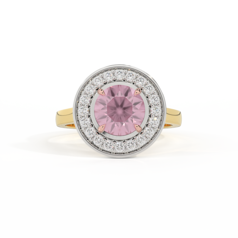 Deco Round Pink Sapphire 18K Yellow Gold Ring