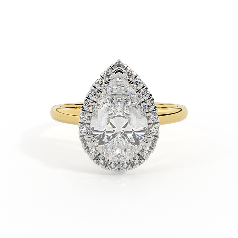 Treasure Box Lab Grown Pear Cut Diamond Halo 18k Yellow Gold Ring 1ct