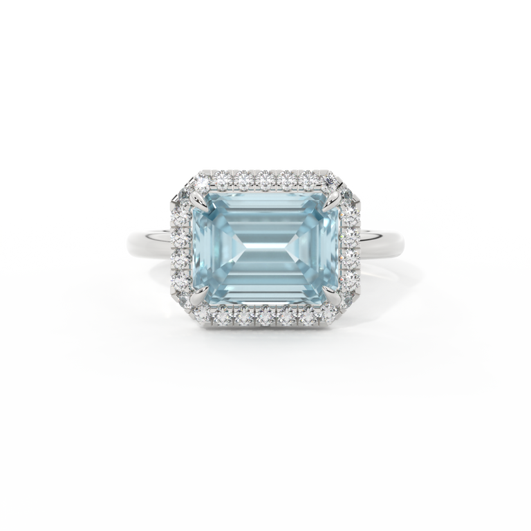 East West Emerald Aquamarine Platinum Ring