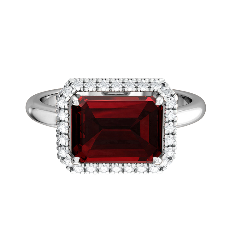 East West Emerald Garnet Platinum Ring