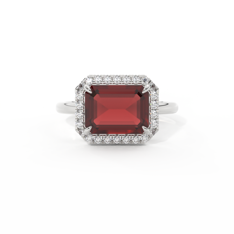 East West Emerald Garnet Platinum Ring