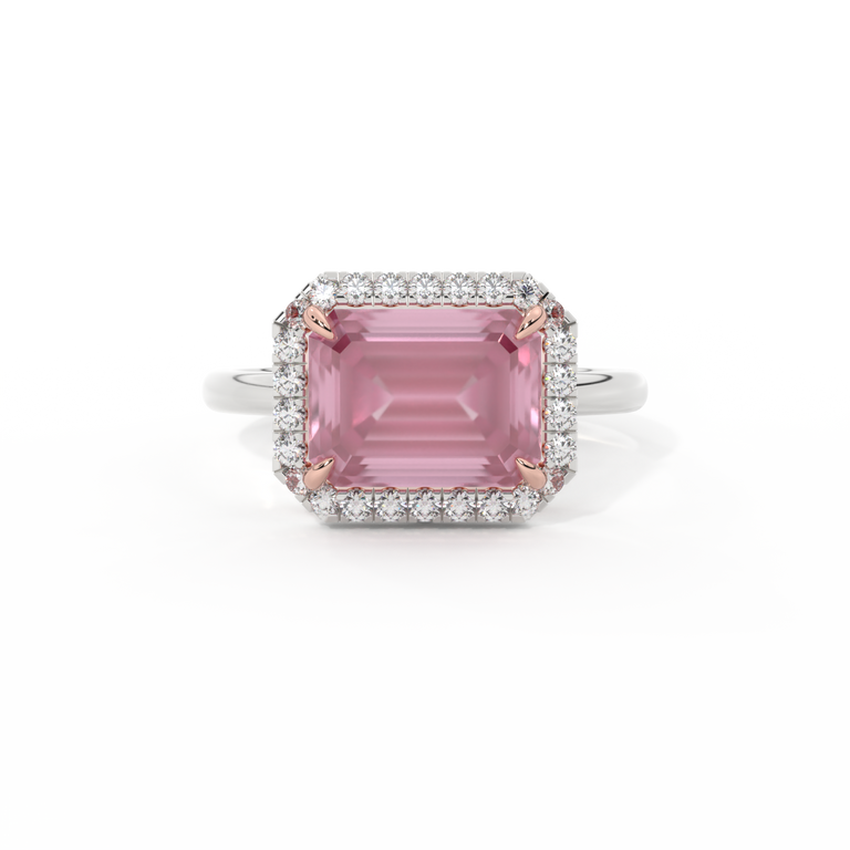 East West Emerald Pink Sapphire Platinum Ring