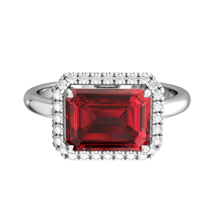 East West Emerald Ruby Platinum Ring