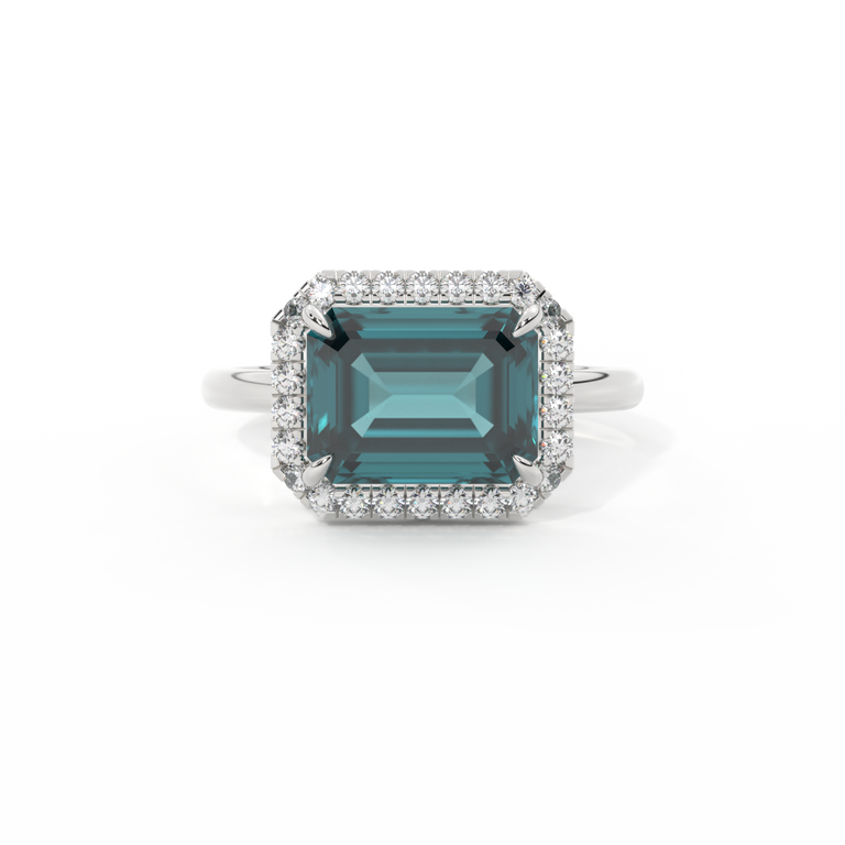 East West Emerald Teal Sapphire Platinum Ring