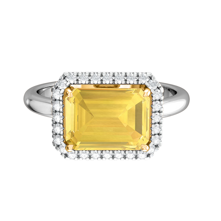 East West Emerald Yellow Sapphire Platinum Ring