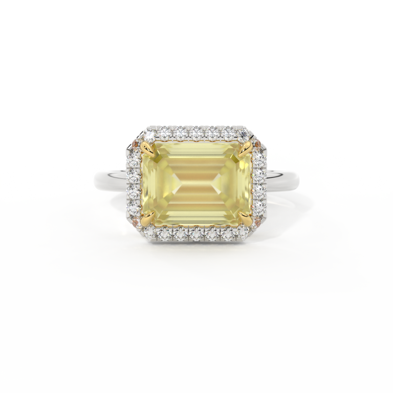 East West Emerald Yellow Sapphire Platinum Ring