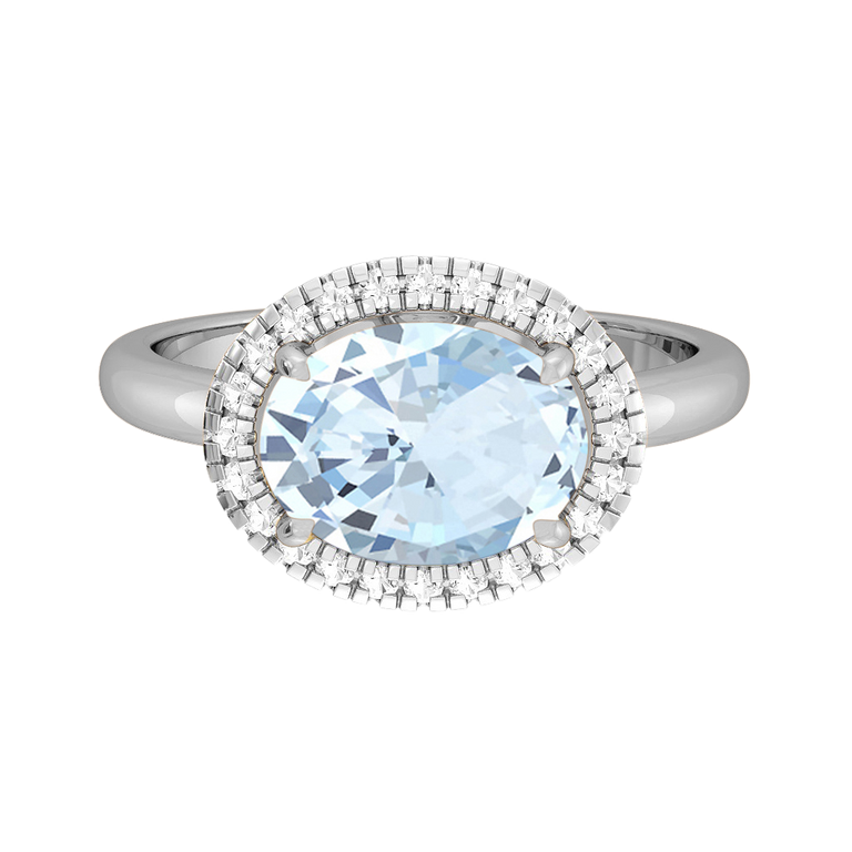 East West Oval Aquamarine Platinum Ring