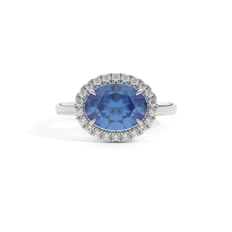 East West Oval Blue Sapphire Platinum Ring