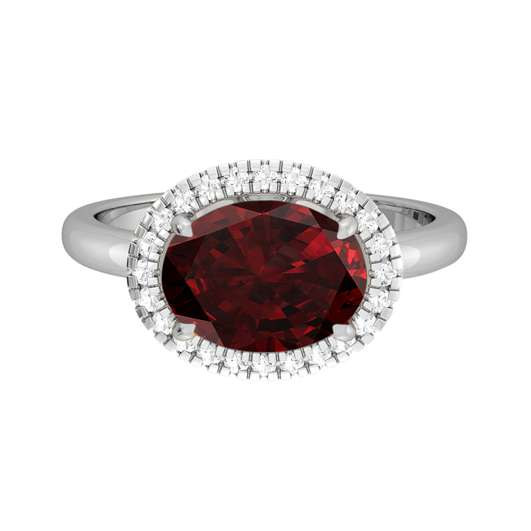 East West Oval Garnet Platinum Ring