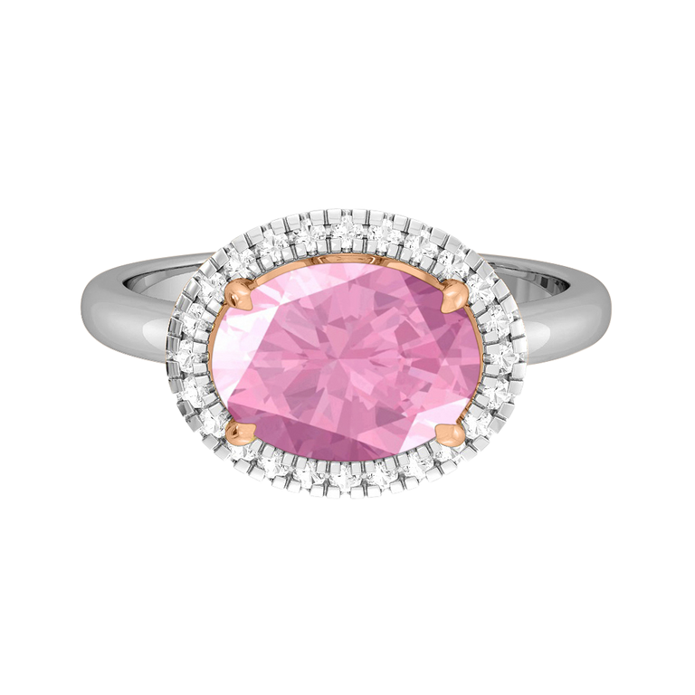 East West Oval Pink Sapphire Platinum Ring