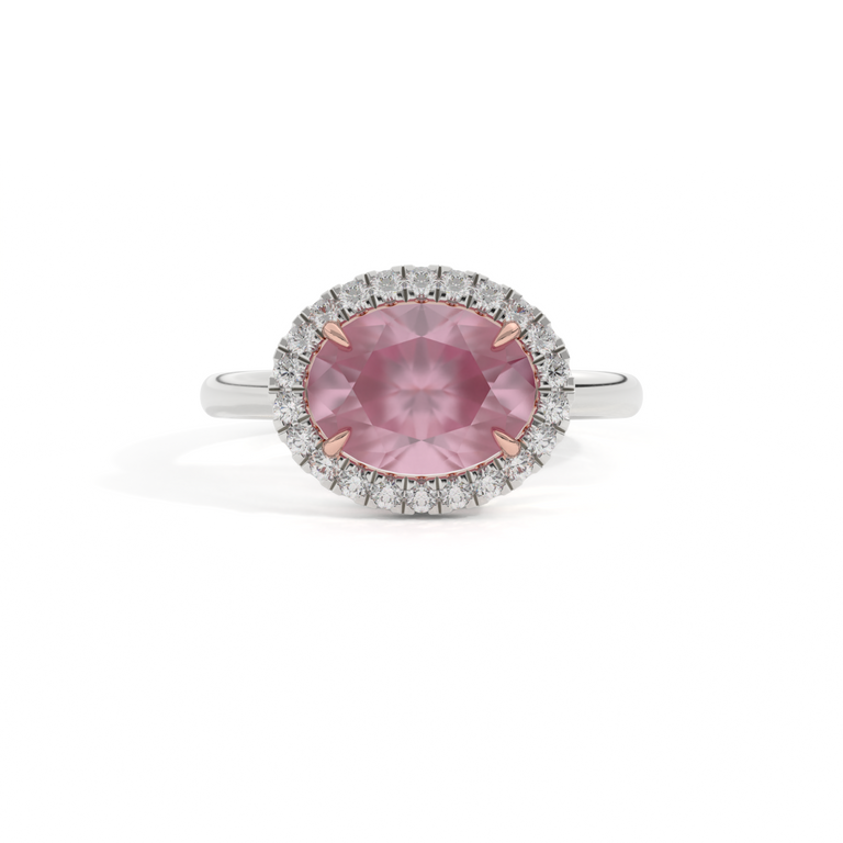 East West Oval Pink Sapphire Platinum Ring