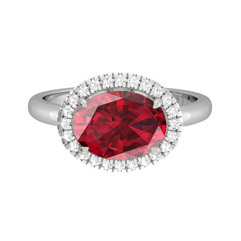 East West Oval Ruby Platinum Ring