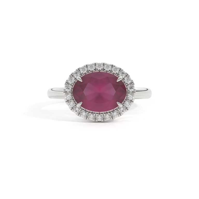 East West Oval Ruby Platinum Ring