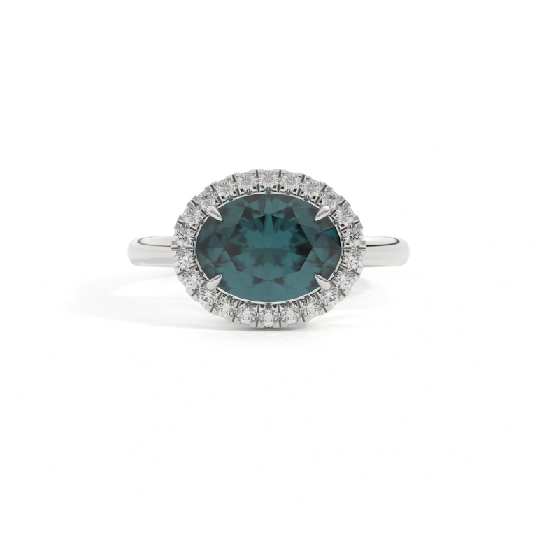 East West Oval Teal Sapphire Platinum Ring