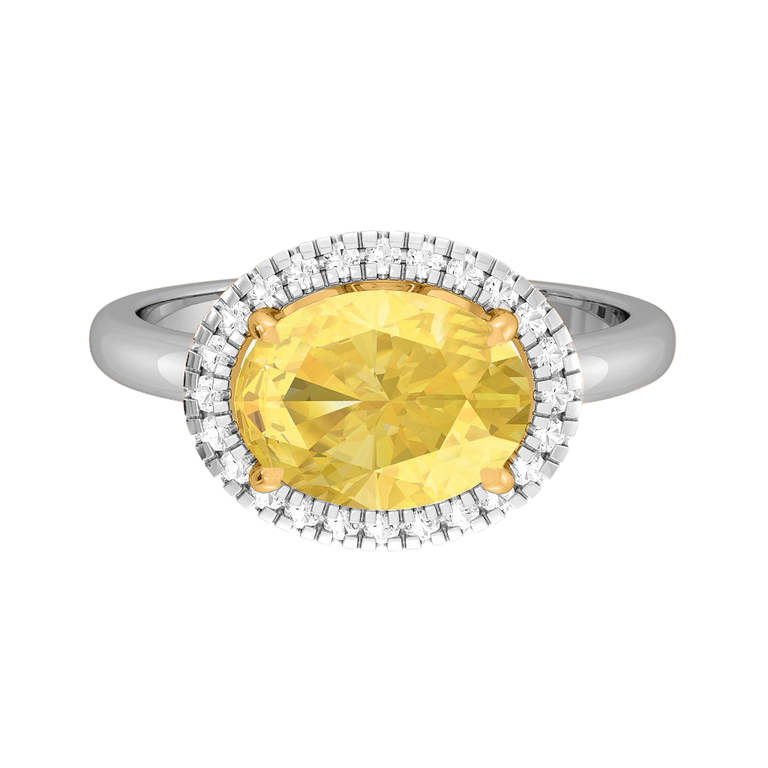 East West Oval Yellow Sapphire Platinum Ring