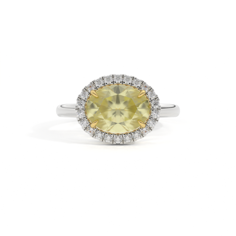 East West Oval Yellow Sapphire Platinum Ring