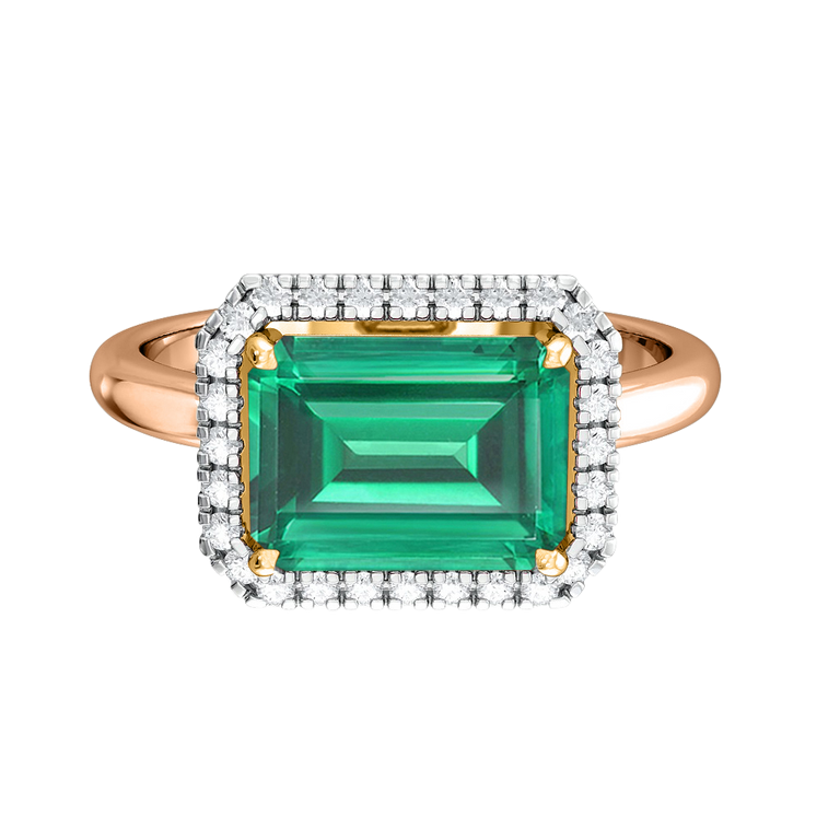 East West Emerald Emerald 18K Rose Gold Ring