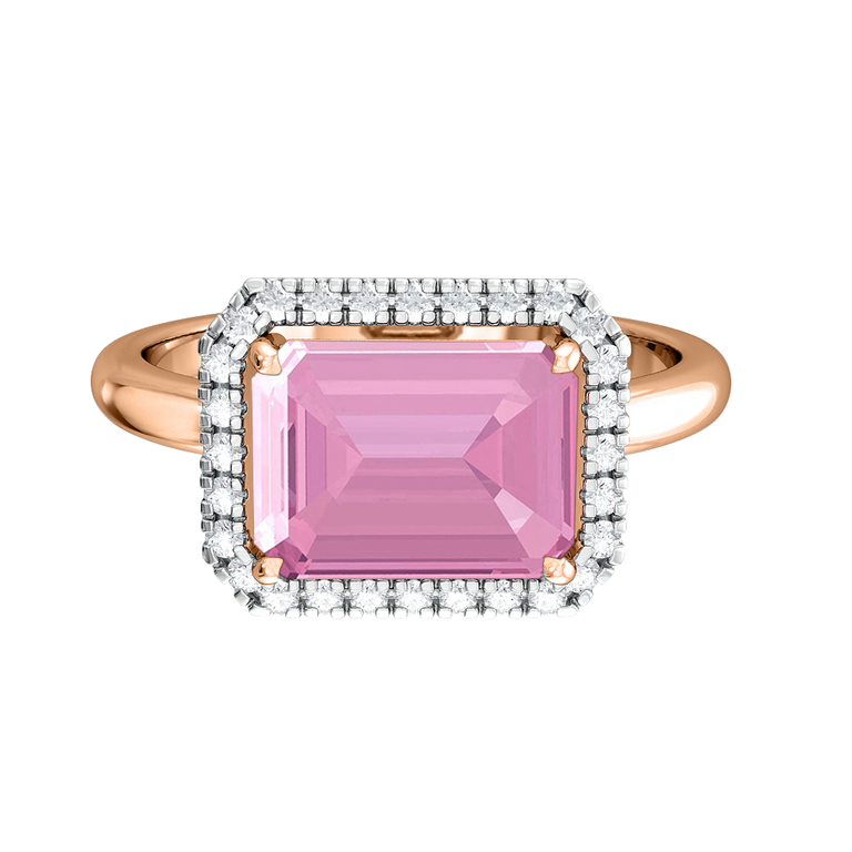 East West Emerald Pink Sapphire 18K Rose Gold Ring