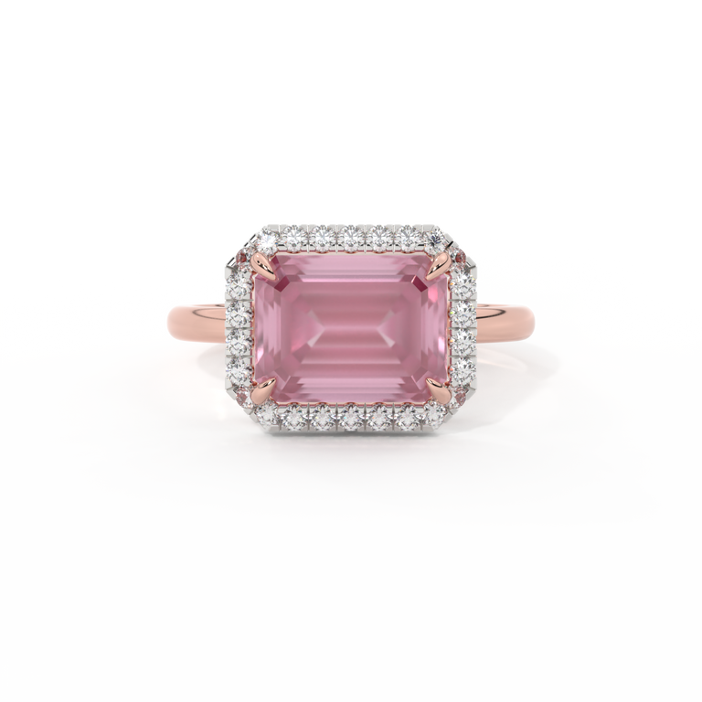 East West Emerald Pink Sapphire 18K Rose Gold Ring