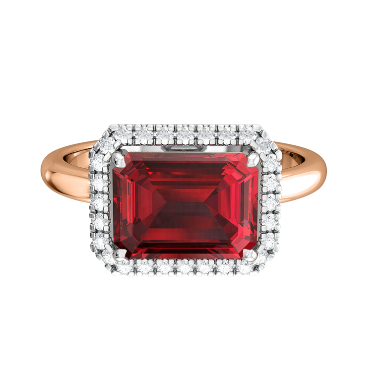 East West Emerald Ruby 18K Rose Gold Ring