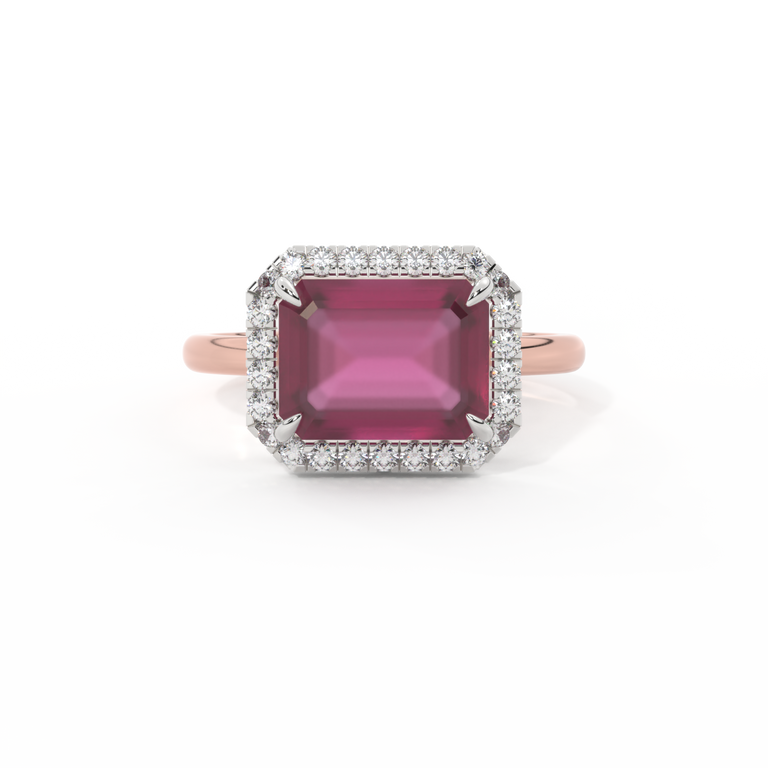 East West Emerald Ruby 18K Rose Gold Ring