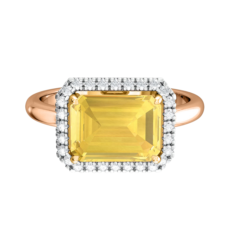 East West Emerald Yellow Sapphire 18K Rose Gold Ring