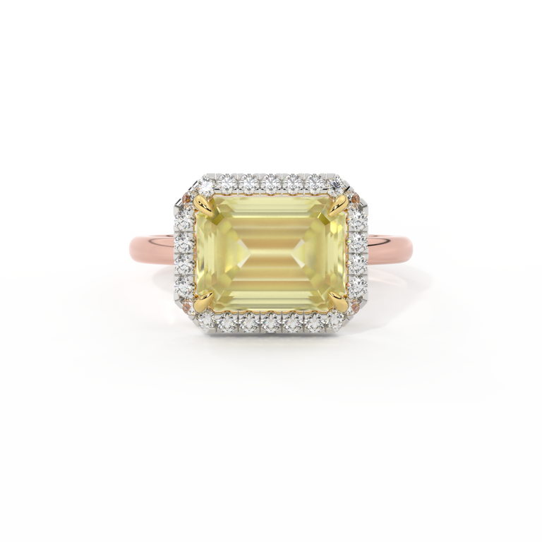 East West Emerald Yellow Sapphire 18K Rose Gold Ring