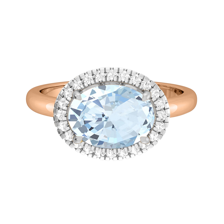 East West Oval Aquamarine 18K Rose Gold Ring