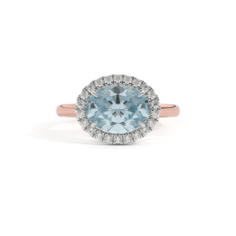 East West Oval Aquamarine 18K Rose Gold Ring