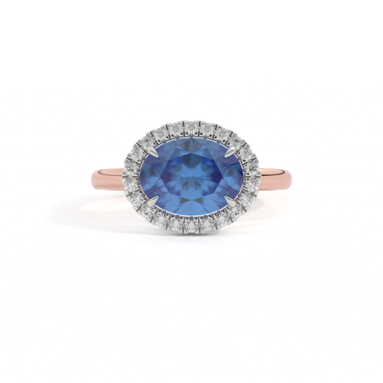 East West Oval Blue Sapphire 18K Rose Gold Ring