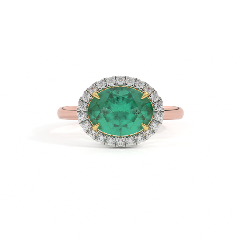 East West Oval Emerald 18K Rose Gold Ring