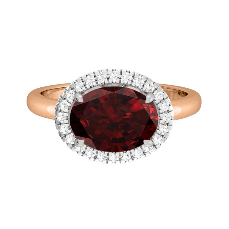 East West Oval Garnet 18K Rose Gold Ring