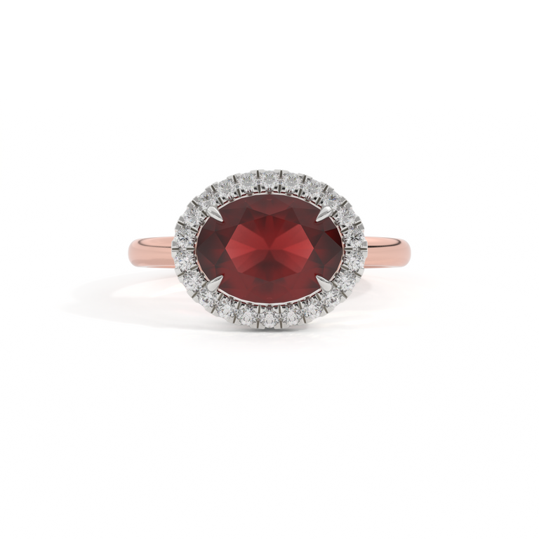 East West Oval Garnet 18K Rose Gold Ring