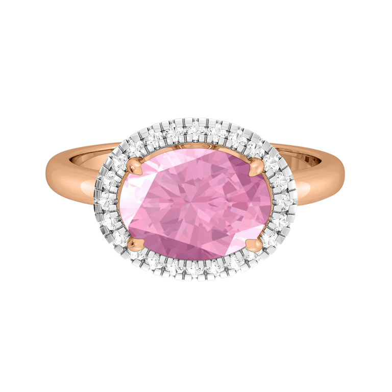 East West Oval Pink Sapphire 18K Rose Gold Ring