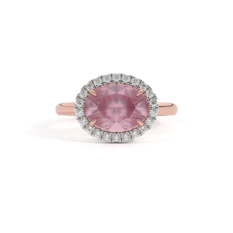 East West Oval Pink Sapphire 18K Rose Gold Ring