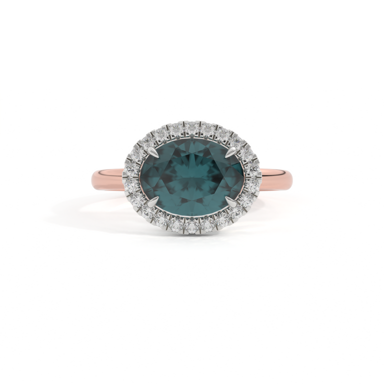 East West Oval Teal Sapphire 18K Rose Gold Ring