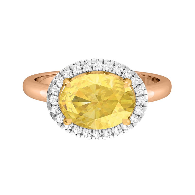 East West Oval Yellow Sapphire 18K Rose Gold Ring