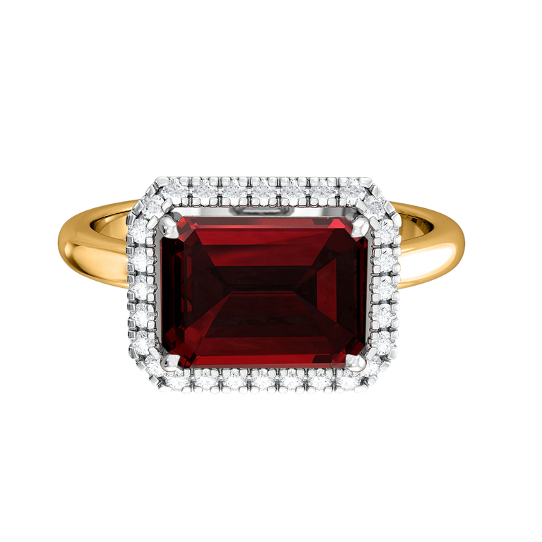 East West Emerald Garnet 18K Yellow Gold Ring