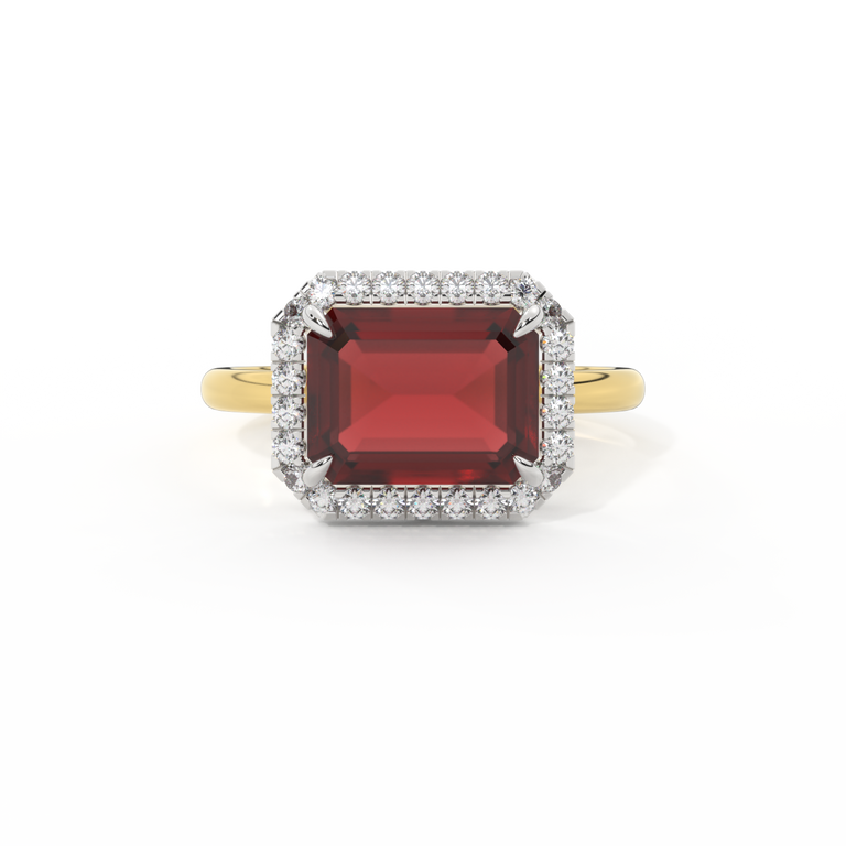 East West Emerald Garnet 18K Yellow Gold Ring