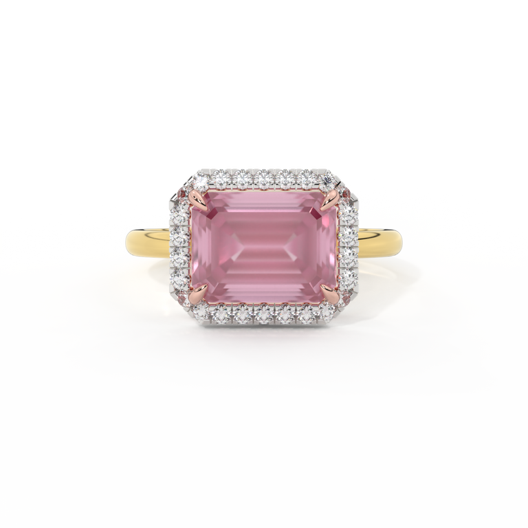 East West Emerald Pink Sapphire 18K Yellow Gold Ring