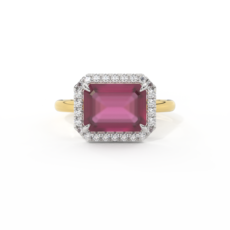 East West Emerald Ruby 18K Yellow Gold Ring