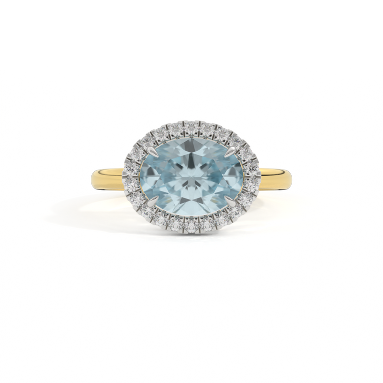 East West Oval Aquamarine 18K Yellow Gold Ring