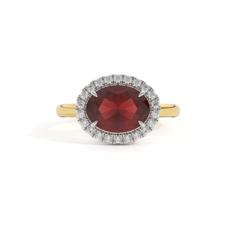 East West Oval Garnet 18K Yellow Gold Ring