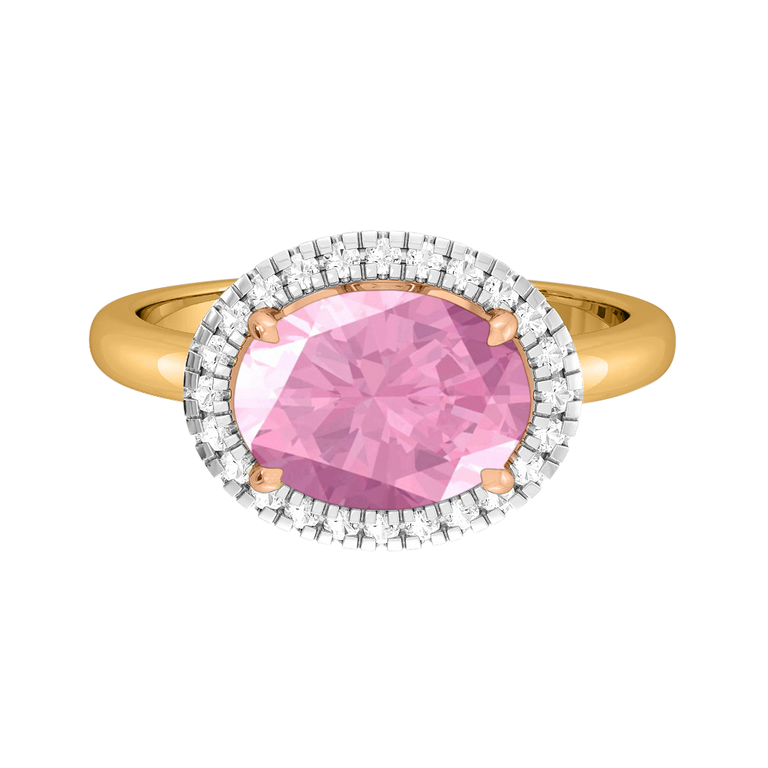 East West Oval Pink Sapphire 18K Yellow Gold Ring