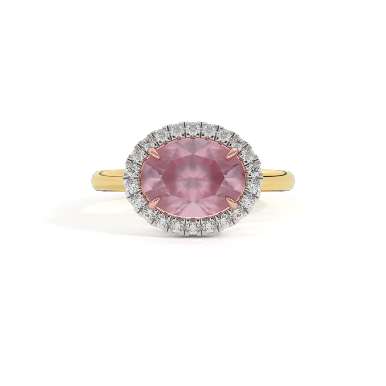 East West Oval Pink Sapphire 18K Yellow Gold Ring
