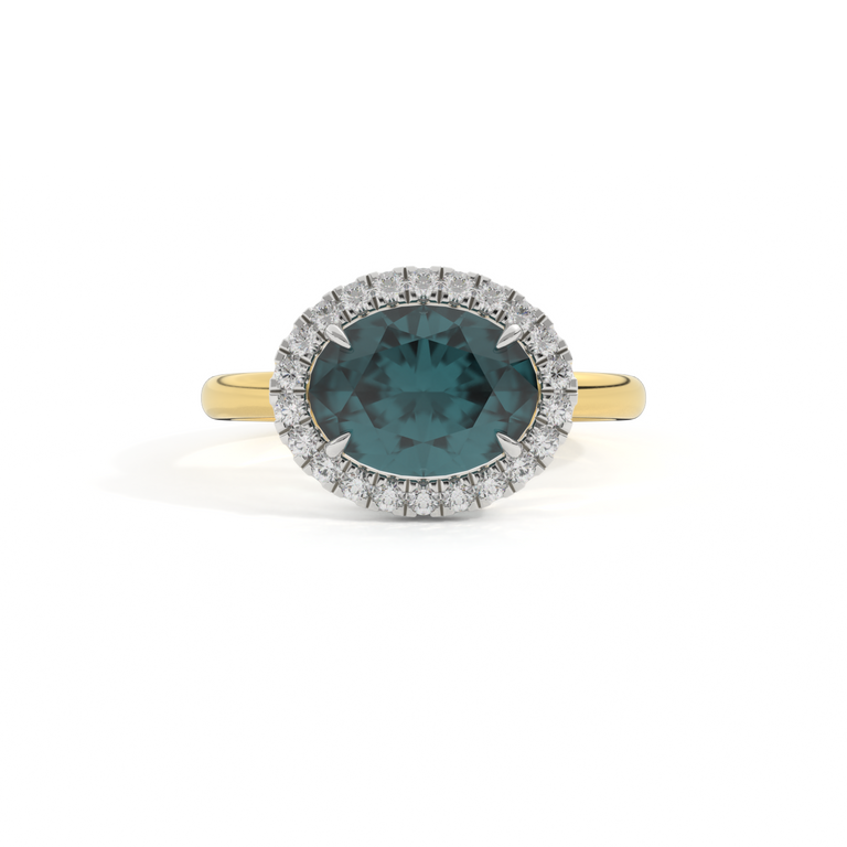 East West Oval Teal Sapphire 18K Yellow Gold Ring
